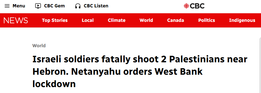 EYakoby's tweet photo. Two Palestinian terrorists opened fire on Israelis.

Meanwhile, Canada's state broadcaster. https://t.co/xMIBYXtAVl