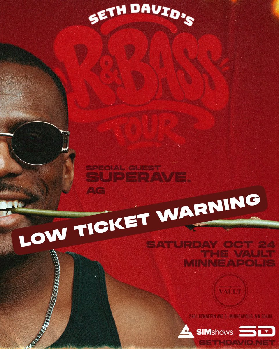 SIMshows's tweet photo. Tonight, @iamsethdavid brings his R&amp;Bass Tour to the Vault with @yoSuperAve and @ag_audioo 🌹

Don’t hesitate to lock in your tickets ASAP at https://t.co/zPxaDK7UVa https://t.co/fY5UIggYWL