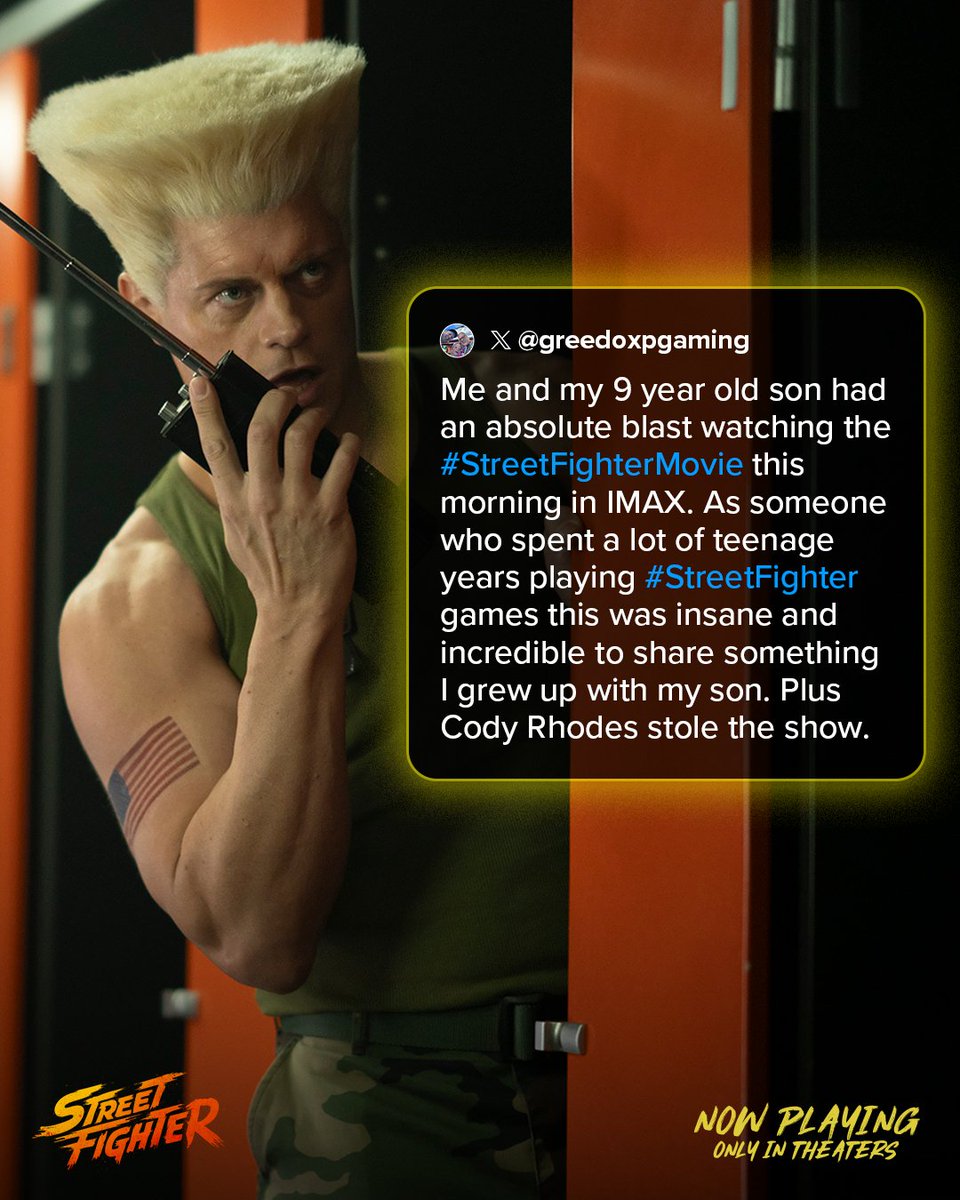 Street_Fighter's tweet photo. GO TO THE THEATERS AND BE A FAMILY MAN. 👊💥 #StreetFighterMovie is NOW PLAYING only in theaters. Get tickets now: https://t.co/wQVx9GiYcj https://t.co/LadVZz7Eah
