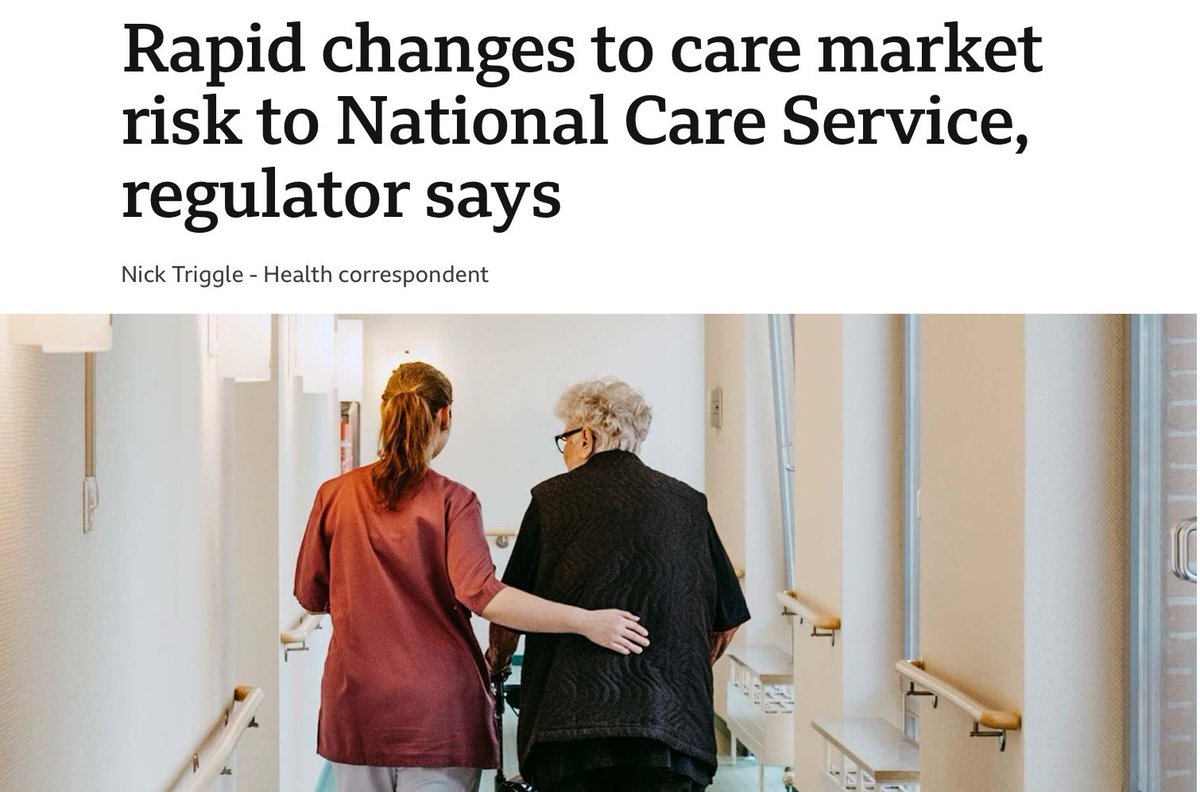 GeoFio8's tweet photo. Quote: The Care Quality Commission's annual report highlights how a rising share of the care home market is owned by large firms - the five biggest increased their share by 26% in the last two years, driven by interest from US property investors, and now own one in seven homes.💷💷https://t.co/YyCayzaIGe
