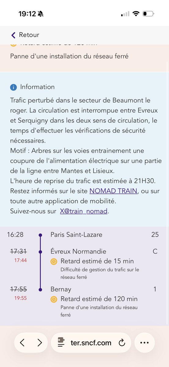 BertaultL's tweet photo. @train_nomad Donc une arrivée vers 20h à Bernay mais une reprise à 21h30 désolé je suis un peu perdu… https://t.co/TYnEPIbfLd