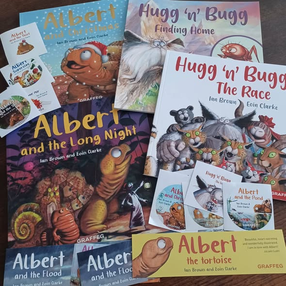 IanBrownTV's tweet photo. It's time for #ALBERTthetortoise meets #Pudsey bear. Delighted to offer a selection of signed #ALBERT and #HuggnBugg #picturebooks + goodies for @ChildrenInRead part of @BBCCiN You can bid for the haul and help the cause. https://t.co/xUd2YoRa4s...
#books #storytime #auction https://t.co/RXXgqiNLRe