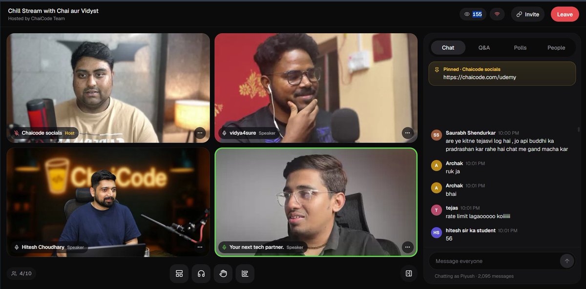 this_ispiyush's tweet photo. Had a great time watching the Chill Stream with Chai aur Vidyst ☕📷 

Always fun to see the tech community come together like this! 

@ChaiCodeHQ @Hiteshdotcom @vidystdotcom https://t.co/e04HcuTRpa