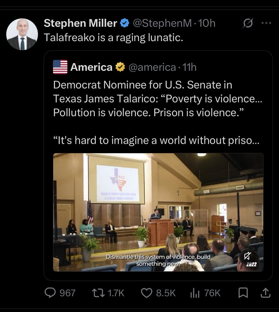 andrewperezdc's tweet photo. Stephen Miller’s financial disclosure says he’s recused himself from all “official action” involving Elon Musk’s xAI (meaning Twitter, SpaceX, etc.)

Less officially, here he is sharing the bullshit from Elon Musk’s super PAC on Twitter https://t.co/0S9dbLcTLR