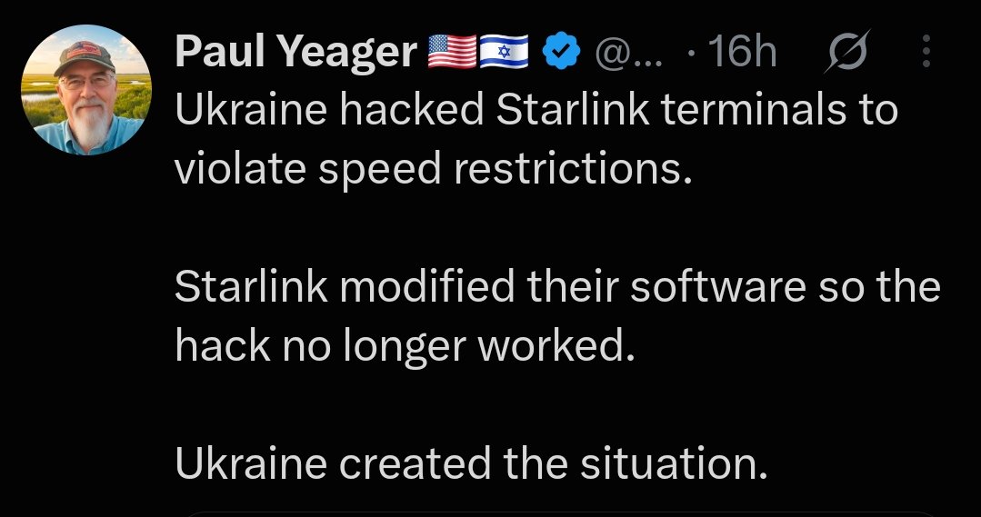 BohuslavskaKate's tweet photo. A new excuse dropped for the Starlink/Starshield throttling in Ukraine: "Ukraine hacked the terminals." Promoted by all the bots and paid pro-russian influencers, supported by their fever dreams and zero evidence whatsoever. https://t.co/Wm8IGzQZCM