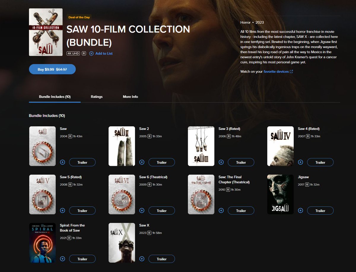 Wario64's tweet photo. SAW 10-FILM COLLECTION (BUNDLE) Digital is $9.99 on Fandango (MoviesAnywhere eligible) https://t.co/EdzEsL7iwo https://t.co/GyHuIoFOAY