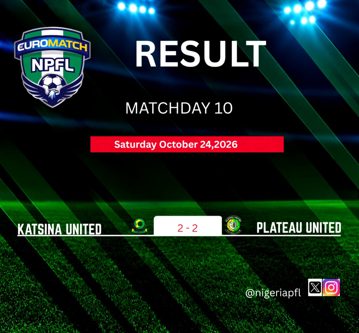 NigeriaPFL's tweet photo. ๐ค Points shared in first game of this matchday
#KATPLA #EUROMATCHNPFL #NPFL27 https://t.co/7ay7CcvmWs