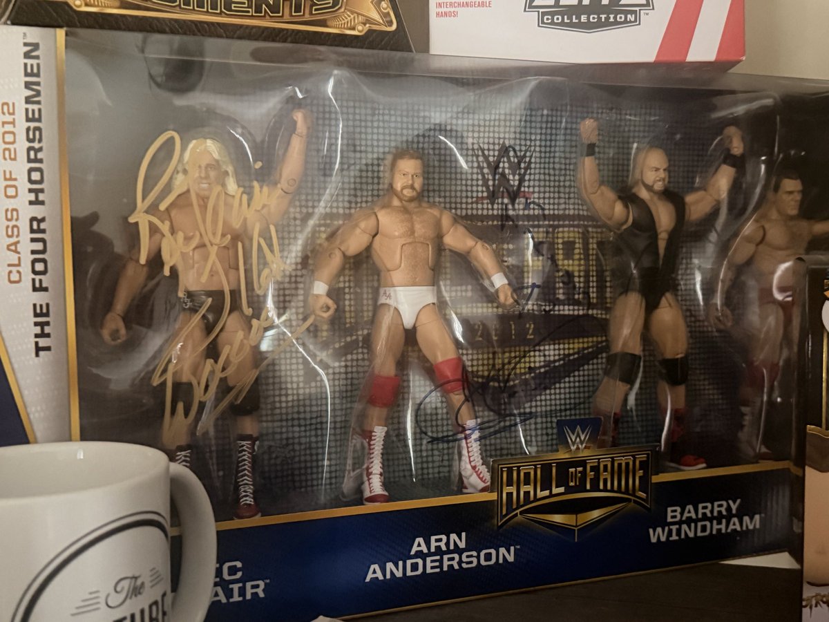 JonOwen1's tweet photo. @hWoOfficialPage @Tweet_Wrestling @RicFlairNatrBoy @ColossusNick @Taggsy79 @rossvorley @Jed_Underground @EyecandyTattooo @wwfclassic @grapplearcade @adrianrushton3 @WWF_Hasbro_Dan My pride and joy is the 4 horseman Target exclusive signed by all 4 horseman AND JJ Dillon https://t.co/AzW25auB8s
