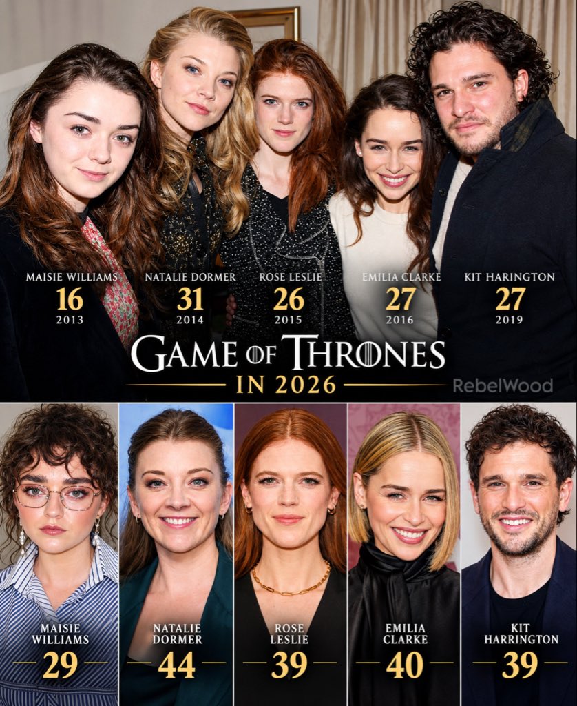rineethrebel's tweet photo. Game of Thrones actors 2016 vs 2026 https://t.co/fhH4ZY63bI