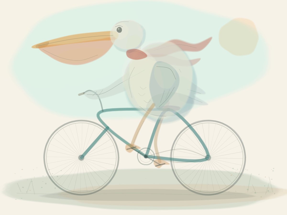 Watercolor pelican in p5.js