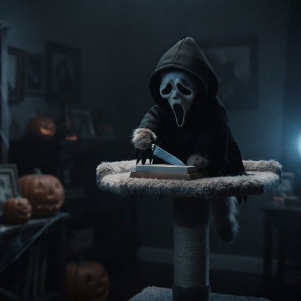 Screamm's tweet photo. the ghostface cat is here to stay https://t.co/7JSBenJQ52