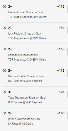 RPSlotterypicks's tweet photo. NHL prop card for tonight 🏒

McDavid O1.5 assists (+165) is the one that jumps off the sheet. 
Stars + volume in a spot that should stay open.

Rest of the card is pure SOG volume: Cowan, Roslovic, Dahlin, Thompson, Bratt.

Who’s tailing? 🔗👇 https://t.co/xFw56f0hcG