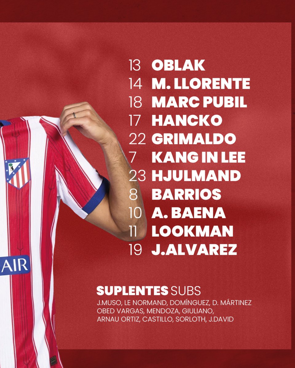 LatidosAtleti's tweet photo. 𝐗𝐈 𝐈𝐍𝐈𝐂𝐈𝐀𝐋 | Atleti - Deportivo

Once esperado. Tenemos que seguir la racha en liga. 
👀 Importante ganar con los ojos puestos en el clásico.

*Esquivel también va convocado

#AtletiDeportivo #AtleticoMadrid #LALIGAEASPORTS https://t.co/0lRuIfos0o