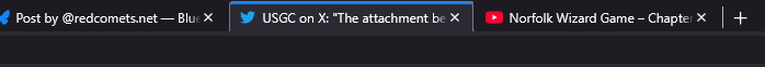 HiddenKrypt's tweet photo. @usgraphics Waterfox (a firefox fork, should be the same in main FF) still attaches the active tab to the page. No angled edges, just a single pixel of slope in and out on the sides. The active tab also gets a colored line across the top for extra visibility. https://t.co/l8PqDx0l2T