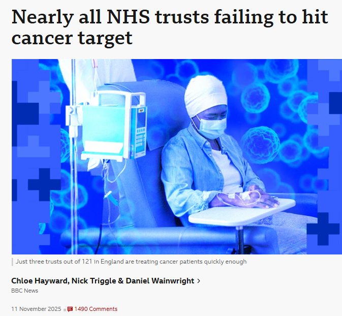 LabourBerry's tweet photo. @alabasterfury @algorecrave I've just had Cancer Treatment.

Charity's do excellent work- often fill in for a lacking Service. 

I am talking about lack of GOV focus &amp; failing targets

Just 3 trusts out of 121 in England are treating patients quickly enough-experts warn delays could be putting lives at risk https://t.co/7npPM3tucm
