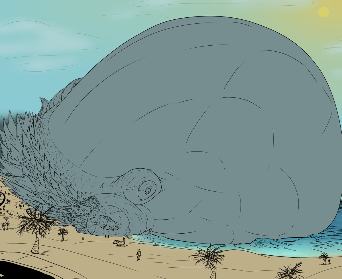 Crocs_in_socks's tweet photo. Godzilla ate a special exponential radiation weapon, and well... it's filling him up! He needs to expel it, but he knows those dastardly humans don't appreciate his destructive atomic breath.
Despite this, he's still their problem! Beached kaiju in paradise x3 https://t.co/ZNsxlSNZov