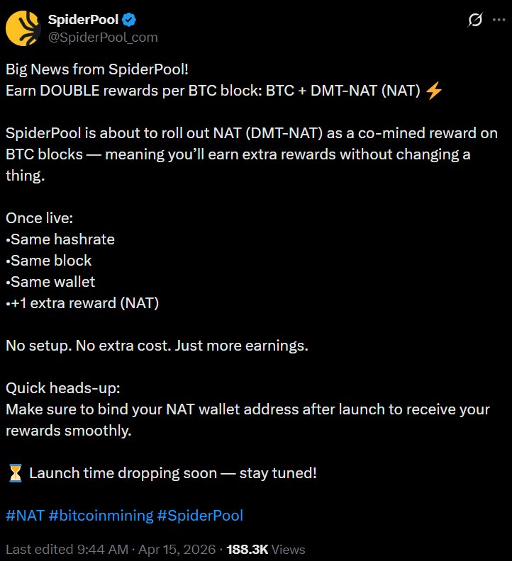 Web3Insect's tweet photo. Fees near the floor is the point.

The entire design of Lightning, Liquid and rollups is to keep base layer fees low.  
Waiting for fees to suddenly explode and replace the subsidy is not a plan. It’s hope.

$DMT-NAT is not a random side token.  
It is minted from the same block data and paid to the same miner.  
No premine. No team allocation. No protocol change.

SpiderPool, F2Pool, AntPool, ViaBTC and Luxor are already mining it because the energy math is tighter than the fee narrative.

Blockspace can help.  
It has not replaced the subsidy yet.  

The second subsidy is already live.