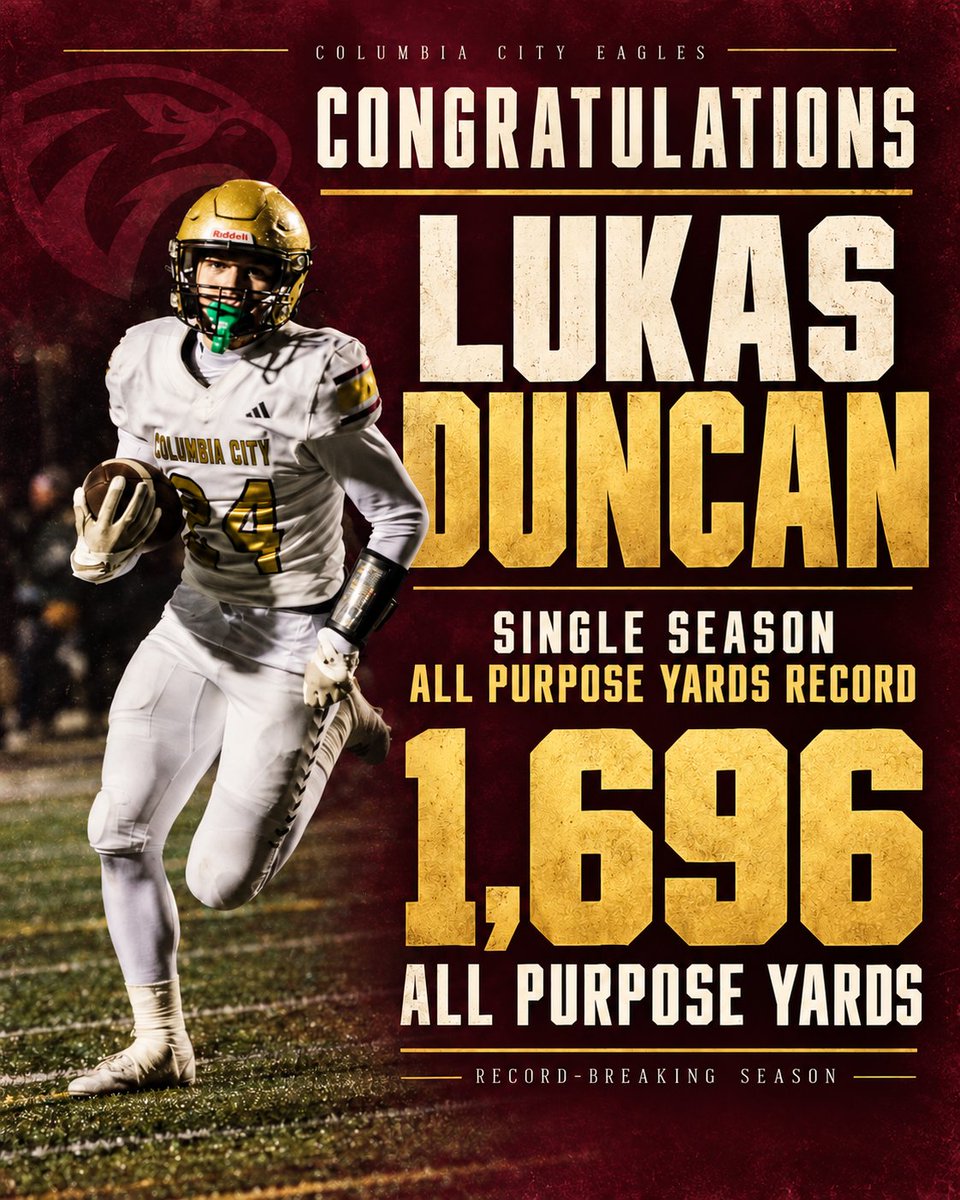 CCE_Football's tweet photo. Congrats @Lukas_Duncan23 for setting the school record for All Purpose Yards in a Single Season last night!  Proud of you! #EMAE https://t.co/2jy2VXKL69