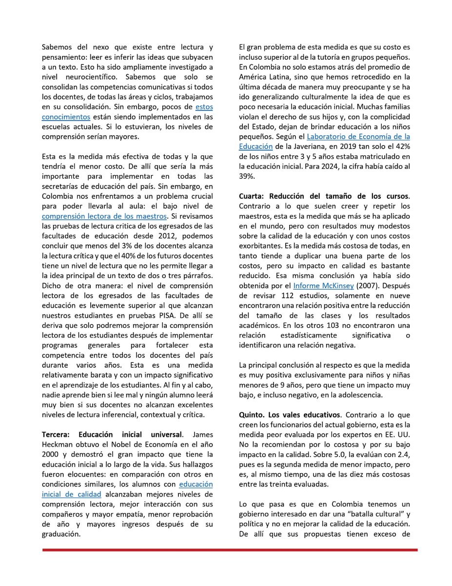 juliandezubiria's tweet photo. El NYT reunió a 37 pedagogos expertos de los EE. UU y les pidió que analizaran las principales medidas que se podrían tomar para mejorar la calidad de la educación. Comparto libremente la columna en la que analizo las cinco recomendaciones más relevantes para Colombia. https://t.co/o5WJATFdFT