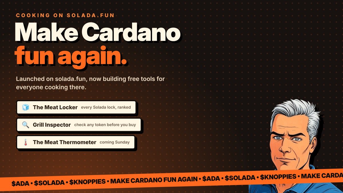 knoppies67's tweet photo. Other chains have casinos. Cardano has a BBQ 🍖

Launched on @soladafun, built free tools for the whole kitchen, and the grill is still on.

Make Cardano fun again 🔥 $ADA $SOLADA $KNOPPIES https://t.co/WCscHZU8RF