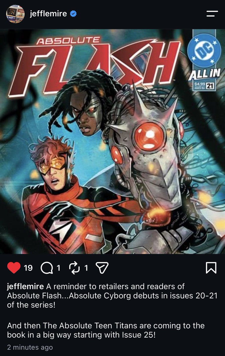 BatmanHypeGuy's tweet photo. JEFF LEMIRE CONFIRMS THE TEEN TITANS WILL BE COMING TO ABSOLUTE FLASH IN ABSOLUTE FLASH #25 ! https://t.co/UWZuASTWZw