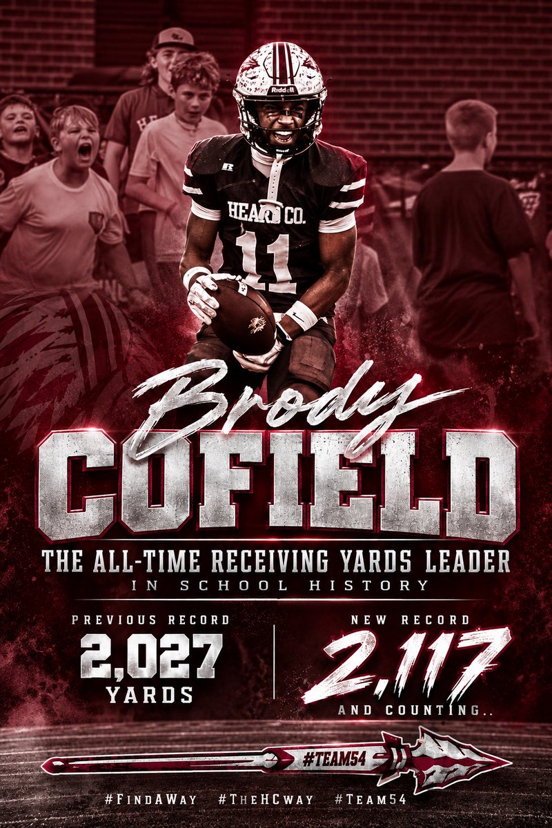 HeardBraves's tweet photo. Records are meant to be broken! Brody is now the career receiving yard leader with 2,117 and counting!
#FindAWay #TheHCway #Team54 https://t.co/x7eDWmq8sH