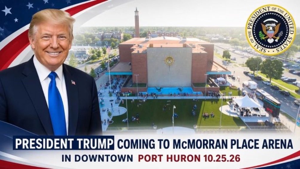 GreatlakesladyM's tweet photo. Michigan
President Trump to visit Port Huron, MI tomorrow Sunday, October 25th! https://t.co/eJlgAtMrBx