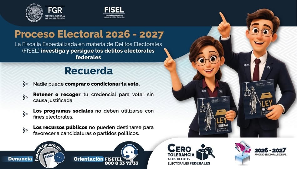 FGR_Chih's tweet photo. Denuncia los #DelitosElectorales en la #FISEL.

#CeroTolerancia
 
💻 Denuncia: https://t.co/WzNCBJOqbN

📞 Orientación: 800 833 7233

#Elecciones2027 https://t.co/BQRLRElysr
