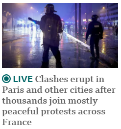 PatrickNeylan's tweet photo. Why does @BBCNews constantly describe the French riots as "mostly peaceful"? 
When only 500 of 50,000 fans invaded the pitch, was the match "mostly peaceful"? On most days of WWI, the Western Front was "mostly peaceful". 
There's clearly an agenda here, but what is it? https://t.co/qMxPeAql7R