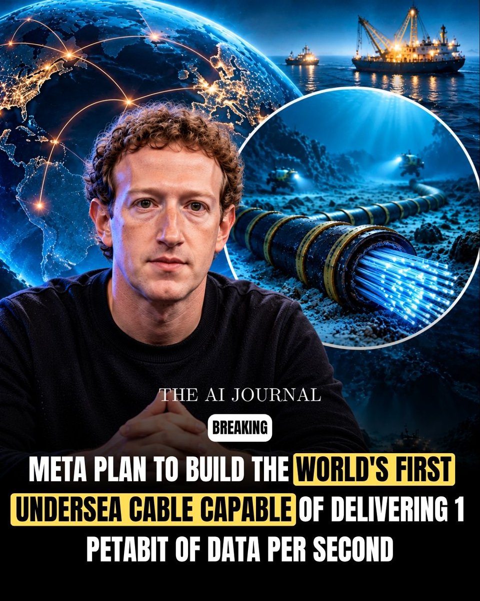 TheAIJournal1's tweet photo. The AI infrastructure race is moving underwater.

Meta’s Petal cable will carry 1 petabit per second between the US and France, doubling today’s leading transatlantic capacity.

Should the digital backbone connecting countries be privately controlled? https://t.co/E7jQ5I3LbP