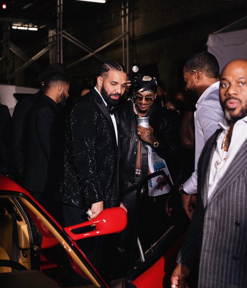 VibeMagazine's tweet photo. Loe Shimmy (@Loeshimmy) pulled up to Drake's 40th birthday party with a red Ferrari for him. 🏎️ https://t.co/dNDIPbuni8