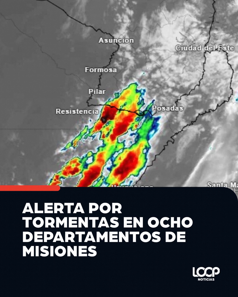 LoopStreamOk's tweet photo. ⛈️ La Dirección General de Alerta Temprana emitió un aviso meteorológico por posibles tormentas fuertes en Cainguás, Candelaria, Libertador General San Martín, Leandro N. Alem, Oberá, Posadas, San Ignacio y San Javier. Se esperan lluvias intensas en períodos breves, actividad eléctrica, ráfagas de viento y posible caída de granizo.

⚠️ Se recomienda evitar circular durante las tormentas, no refugiarse bajo árboles y no atravesar calles, caminos o puentes inundados. Ante situaciones de emergencia, comunicarse con el 911 (Policía) o el 103 (Protección Civil). Seguir los reportes oficiales y extremar las precauciones.