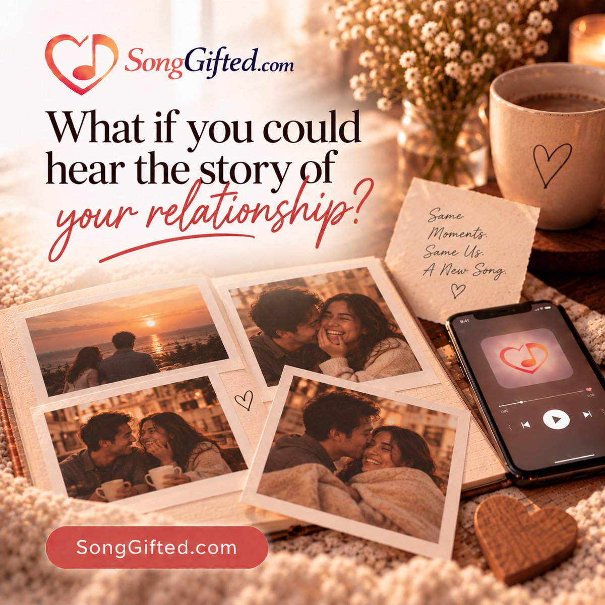 BooksToRead7's tweet photo. What if you could hear the story of your relationship?

Not someone else's love song. Yours.

The memories, words, and moments that made your relationship what it is.

Maybe that's the song worth giving.

https://t.co/WqQfaOAHvU

#songgifted #anniversary #couplegift https://t.co/lEt7Ud72W2