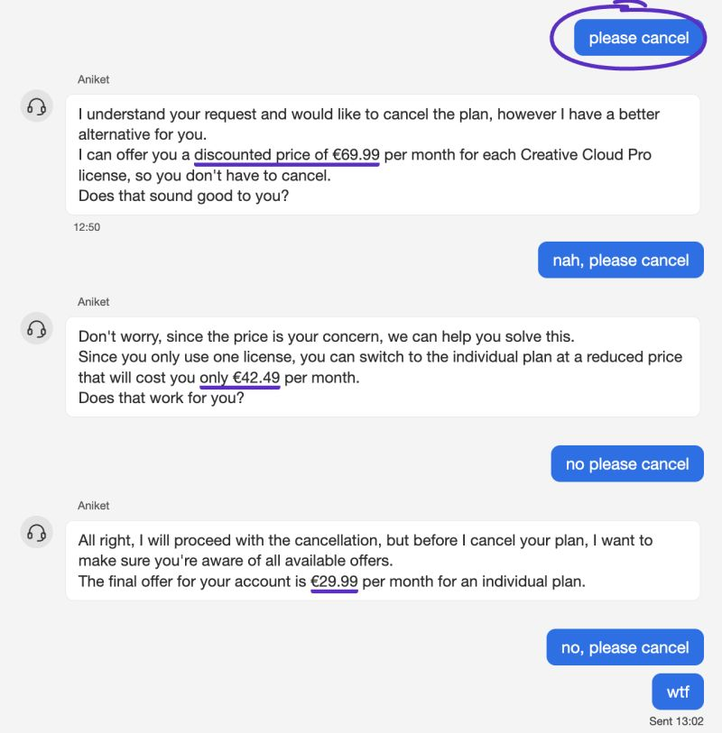 sergiverdugo_'s tweet photo. Pretty crazy how desperate Adobe needs to be rn

This is a real conversation between a user and the support team

The guy who reverse-engineered and open sourced all their suite is the goat and these guys are going to have a slow death

Short $ADBE ? https://t.co/ng4lTQI2gN