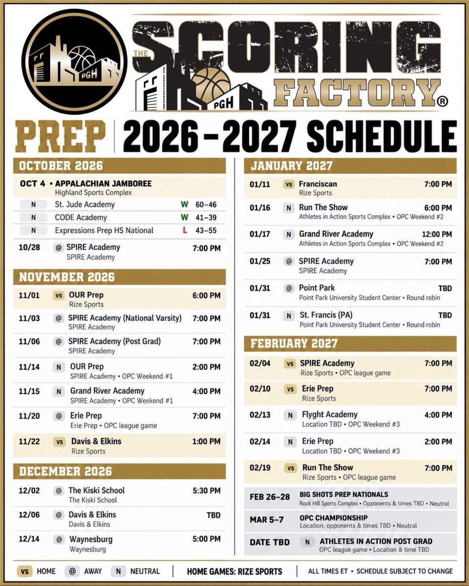 TSF_PREP's tweet photo. The Scoring Factory PREP 2026–2027 schedule. 🏀🏭 https://t.co/vMiHaJHNRN