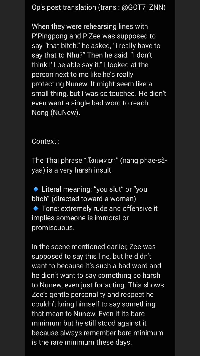 GOT7_ZNN's tweet photo. You know why I am so proud of them?
Because they are great actors.
As a couple who never use any rude words or pronouns with each other it can be hard sometimes when acting getting into the character because your body and mind might subconsciously show resistance. But they're both professionals who know how to do it. And those who know their irl dynamic will appreciate today's TheeJuno scene even more.

Because remember during their CIL concert skit rehearsals Zee absolutely refused to use any vulgars words on NuNew to the point they had to remove them all. But in the scene they absolutely gave their best to the scene and to the characters. 

Thats why #ZeeNuNew you always make me proud 👏