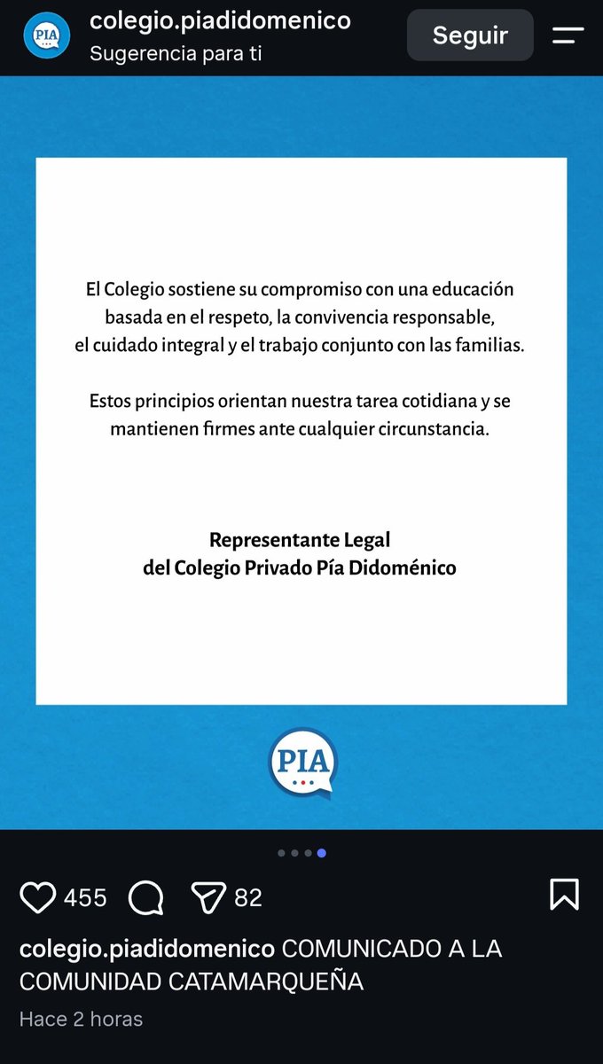 submar1n3's tweet photo. el colegio privado pia diomenico (establecimiento concurrido por abril segura y Benicio jalil) acaba de publicar un comunicado en su cuenta de ig hablando sobre la situación, nunca nombrando a los involucrados ni hablando de las medidas que van a ser tomadas!!! https://t.co/JZCEb8CWDE