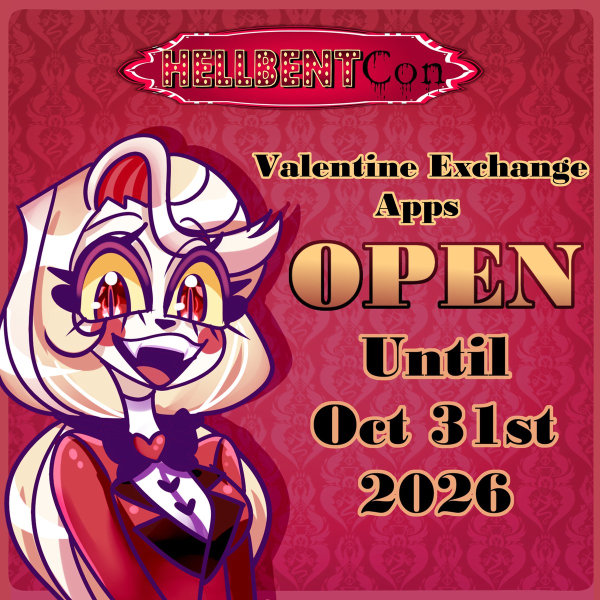 hellbentcon's tweet photo. 💌💘 Valentine Exchange Reminder~! 💘💌

Hellbent Con is back to host a Hellaverse Valentine Exchange &amp; sign-ups are open until Oct 31st, 2026💞

if you'd like to sign up, pls check the link in our bio~💗

#valentinesexchange #fandomevent #hazbinhotel #helluvaboss #hellaverse https://t.co/njRiRo4ZEk