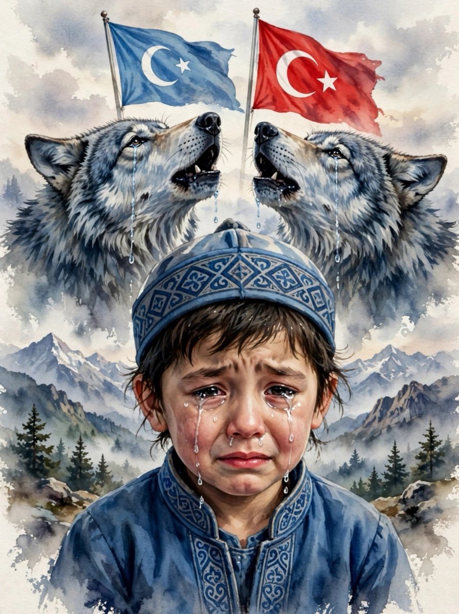 cinirimpoculdu's tweet photo. BİR ÇOCUK AĞLAR YÜREĞİMDE😭

I.

Doğu Türkistanlı bir çocuk ağlar yüreğimde...😭

...Sükûnetin çığlığı tırmalarken kör vicdanların sağır kulaklarını,
canların bağbozumunda güneş yanığı yüzlerinde sızının resmi,
acının oku saplı hicrana mahkûm yaralı yüreklerine katran karası kışlar abanır gül yüzlü dileklerine.

Doğu Türkistanlı bir çocuk ağlar yüreğimde...😭

Her gözyaşı damlası sinelerde umman olur.
Kana bulanmış baharların darası düşülür mevsimlerden.
Dolunay karanlığın girdabında çaresizdir, mahpustur.
Ürümçi üzerine her doğan gün mukadder bir kâbustur.

Doğu Türkistanlı bir çocuk ağlar yüreğimde...😭

...Zifiri gecelerde zincire vurulurken ayın on dördü,
kahır dolu susuşlar iliklere işler bir zemheri soğuğu misali.
Bilinmezin şafağına ertelenir kırık dökük umutlar...
Sanki mavi göklerde ağlamaktan bitap düşmüş kara bulutlar.

II.

Doğu Türkistanlı bir çocuk ağlar yüreğimde...😭

...Barut kokulu gül bahçeleri hüzünle sulanırken,
çocukların yüzündeki son tebessüm çoktan eskimiş.
Hayatın kırık kadehinden içerler acının baldıran zehrini,
çölleşmiş yüreklere akıtırlar kızgın gözyaşı nehrini.

Doğu Türkistanlı bir çocuk ağlar yüreğimde...😭

...Tankların buz gibi paletlerinde son umutlar tükenirken insanlık,
umudu acılara katık eder o kısık kestane rengi gözlerinde.
Gamlı sinelere saplanır serseri, kör bir kurşun.
Mevlâ'm sağaltır yarasını kanadı kırık kuşun.

Doğu Türkistanlı bir çocuk ağlar yüreğimde...😭

Bayramlık elbiselerin düşünü görür bitimsiz uykularında.
Ezansız minarelerden dökülürken (inşir)âhlar...
...Yaşamaya aç, nefese muhtaç sinelere düşer ölümün gölgesi.
Nefrete galebe çalar elbet bir gün sağduyunun ülkesi.

III.

Doğu Türkistanlı bir çocuk ağlar yüreğimde...😭

Çocukların yaralı düş(ünce)leri salınırken salıncaklarda,
vuslatı ertelenenlerin düğünü var şimdi ötelerde.
Bir annenin gözyaşına gömülürken tarifsiz acılar...
...Sonsuzluk şerbetini kana kana içer kardeşler ve bacılar.

Doğu Türkistanlı bir çocuk ağlar yüreğimde...😭

Yaşlanmanın yasaklandığı, inkârın kol gezdiği kıpkızıl coğrafyada,
Gök Bayrağın gölgesinde hüzün düşer masmavi özgürlüğe.
Zulüm diyarında kör kılıçlar paslanmalı kınında.
Her susuş haykırışlara gebedir göklerin yangınında.

Doğu Türkistanlı bir çocuk ağlar yüreğimde...😭

...Zulmete gömülmüş hüzünlü akşamlarında,
kapkaranlık hücrelerin parmaklıklarından sızarken sabah güneşi...
...Bir baba, hürriyet ateşinde ısıtır zindanlarda buz tutan ellerini.
Annesinin mezarında bir yetim içine akıtır gözyaşı sellerini.

IV.

Doğu Türkistanlı bir çocuk ağlar yüreğimde...😭

Mehtabını yitirmiş gecelerde sancısı tutar tanın...
...Ağarmak için gün sayar gümüş renkli ufuklarda.
Bir yetimin gözyaşı sular öksüz karanfilleri.
Bir titreme tutar vakitsiz koparılan gonca gülleri.

Doğu Türkistanlı bir çocuk ağlar yüreğimde...😭

Vaveylâlar kopar sükûnetin (dim)dik yamaçlarından.
Uykularından kovulur körpeler bir kıyamet sabahında.
Efsunlu gözlerinde umarsız yarınların derin sızısı...
...Simsiyah kurşun kalemlerle yazılır alın yazısı.

V.

Doğu Türkistanlı bir çocuk ağlar yüreğimde...😭

...Masmavi göklerde salınan uçurtmalar vurulduğunda,
yaşlı bir Uygur'un hüzün sızarken bembeyaz sakallarından...
...Fecir vaktinde çığlıklarla uyanır Ürümçi sokakları.
Sol yanı acıyanlar, (ş)ahit tutar zamana turuncu şafakları...

Doğu Türkistanlı bir child ağlar yüreğimde...😭

Günahsız bebelerin hayalleri budanır gök ekinler misali.
Küller güle dönüşür Nemrutların zulüm ateşlerinde.
Cihan titrer bir mazlumun gözünden akan yaşlara.
Vicdan nasip olur mu kaskatı kesilen o ruhsuz taşlara?...

M. NİHAT MALKOÇ
#DoğuTürkistan #EastTurkestan #GökBayrak #FreeEastTurkestan #Uyghur #Bozkurt #DoğuTürkistanYalnızDeğildir
Yaşasın Doğu Türkistan!
Kahrolsun Kızıl 👹Çin!
Free Doğu Türkistan🐺🩵🫂🇹🇷🐺