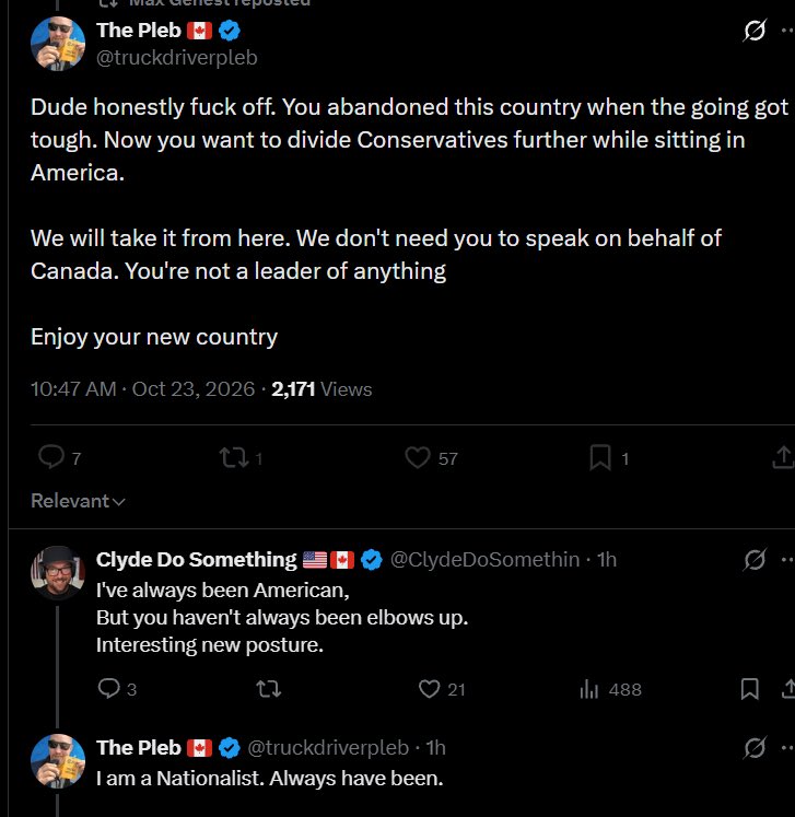 MrJoKeR604's tweet photo. The duality of Pleb.

"I will leave Canada forever, that's a promise"

"F*ck off, you abandoned this country"

🤡 https://t.co/3oaBYiI49w