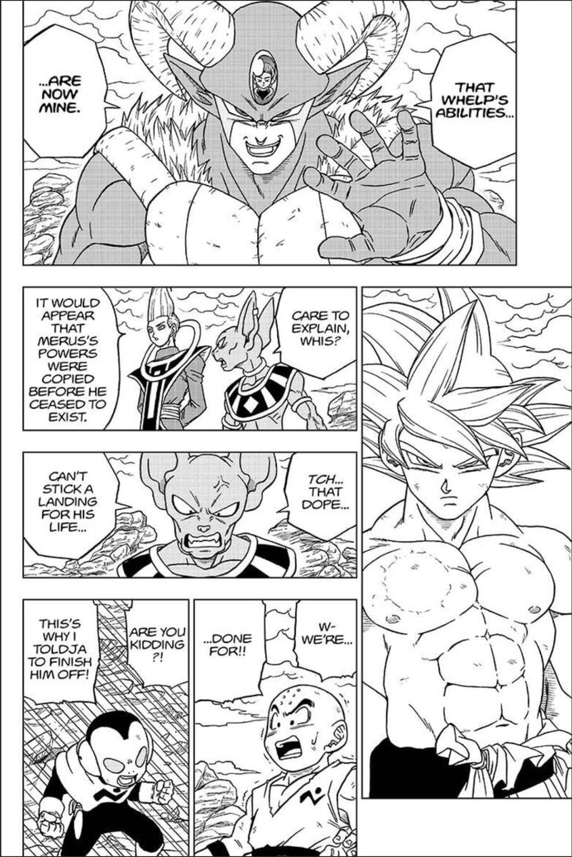 Bookworm5768's tweet photo. And no, Moro did not copy the *form* MUI that Goku uses

He copied the raw *technique* itself from Merus, an angel that utilizes UI as a technique exclusively, Goku only uses UI as a transformation because he's a saiyan, something exclusive to him https://t.co/N6gh6diTsS