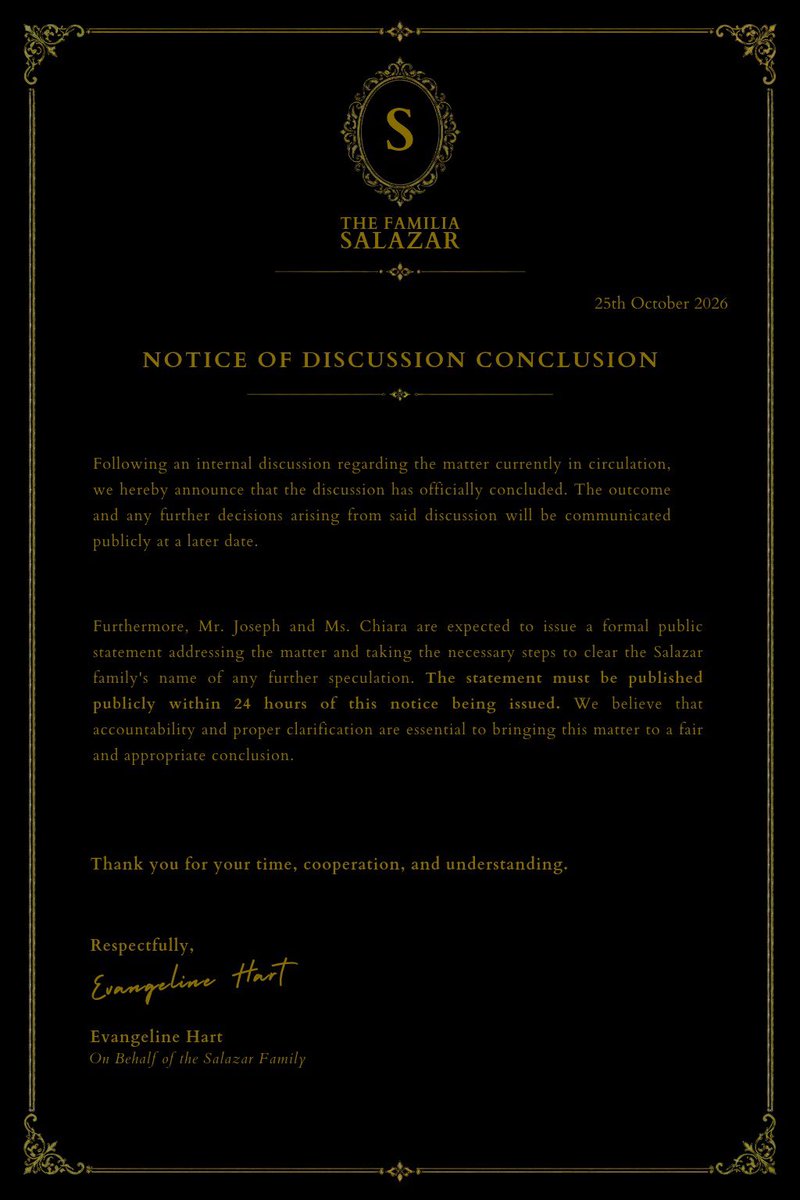 LEGACYOFSALAZAR's tweet photo. ️️ ️️⠀⠀⠀⠀⠀ ⠀𝐒𝐀𝐋𝐀𝐙𝐀𝐑 𝐅𝐀𝐌𝐈𝐋𝐘

️️ ️️⠀⠀⠀⠀⠀  ⠀⠀A Formal Notice https://t.co/dbcUFVTZpf