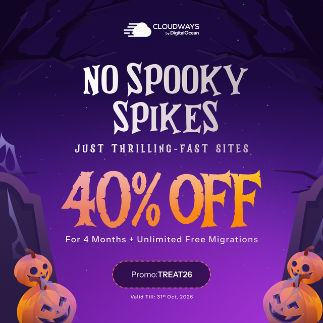 deals_saas's tweet photo. Scared of slow hosting? 
🎃 Grab 40% off Cloudways + free migrations with code TREAT26! 
New users only. 
https://t.co/MzKBO6cSHx   
Claim your deal now before Oct 31
#Cloudways #WebHosting #DeveloperTools #AIHosting #Nodejs #WordPressHosting #SaaS #TechDeals #HalloweenPromo https://t.co/tjD6M04JEd