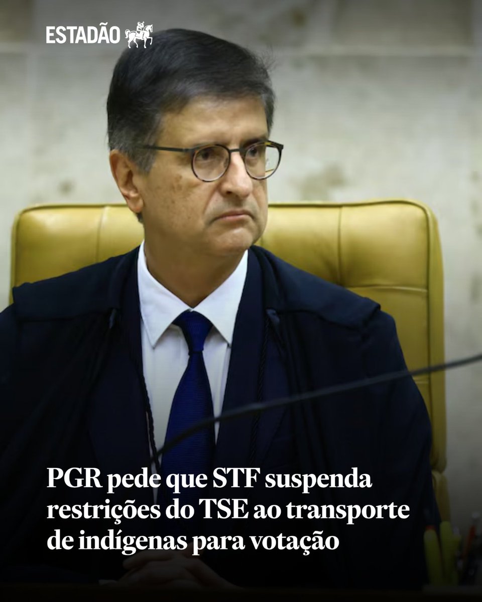 Estadao's tweet photo. PGR pede que STF suspenda restrições do TSE ao transporte de indígenas para votação | Gonet argumenta que a exigência de autorização prévia e expressa de um juiz eleitoral para cada operação de transporte pode inviabilizar a logística necessária para ... https://t.co/Jrvp2VmFdg https://t.co/ckXvQoEvmP