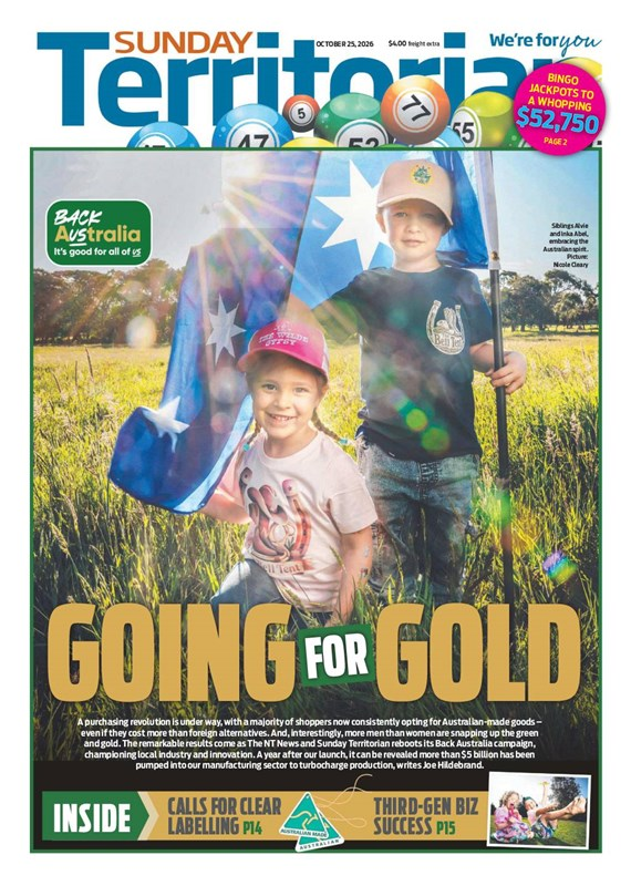 ukpapers's tweet photo. ▫ Going for gold

▫A purchasing revolution is under way, with a majority of shoppers now constantly opting for Australian made goods

@theheraldsun @TheNTNews @dailytelegraph #frontpagestoday #Australia https://t.co/8AlXcsBIqs