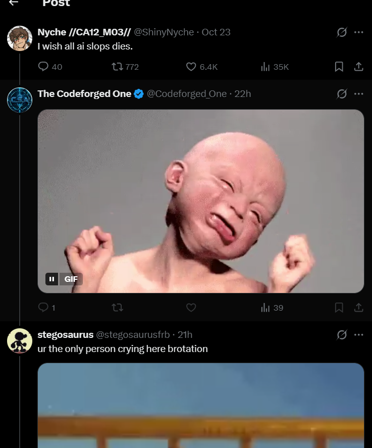 stegosaurusfrb's tweet photo. @AISlopCallout  just got blocked my a ai bro and i cant feel more proud of myself https://t.co/DJraQW1axm