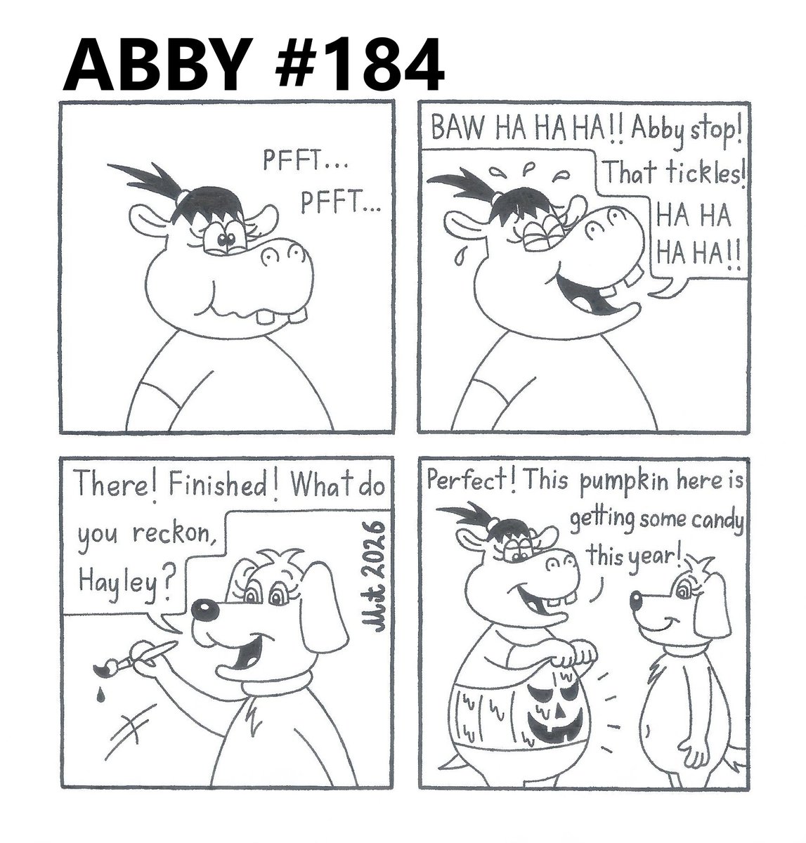 Matthew07463002's tweet photo. Abby #184
Hayley's belly gets very ticklish when painted for Halloween.
https://t.co/yHtPsbtZmo
#Abby #webcomic #dog #Hayley #hippo #belly #painting #ticklish #tickle #pumpkin #Halloween #Halloween2026 #halloweencostume https://t.co/OgidSPLnKy