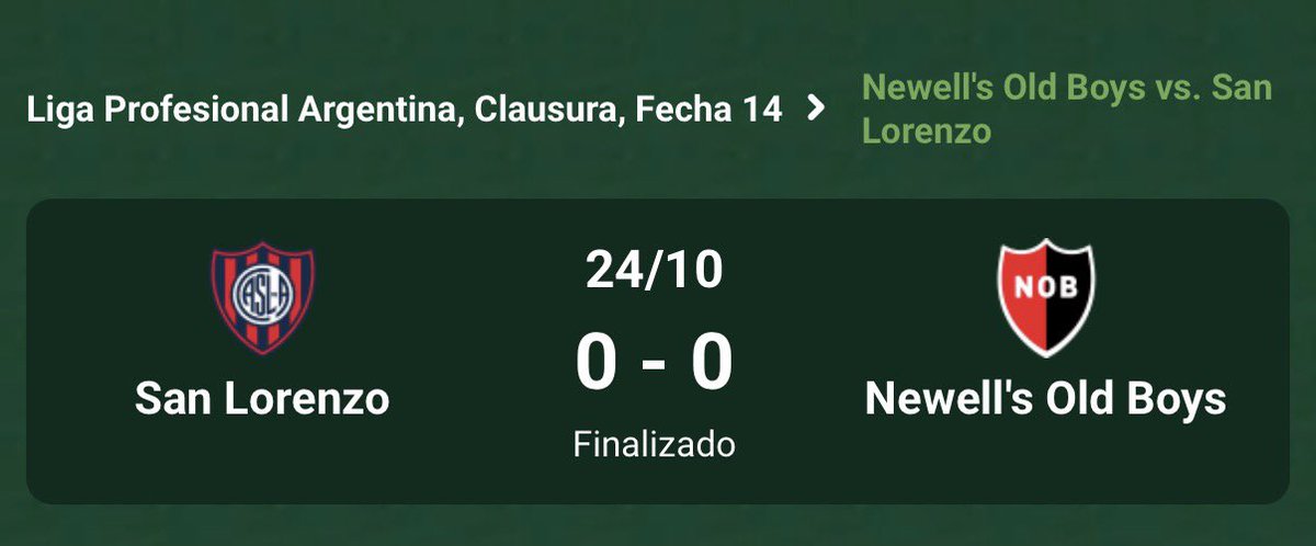 Promiedos's tweet photo. EMPATE DE SAN LORENZO ANTE NEWELL’S. https://t.co/C5ke8DWuA8