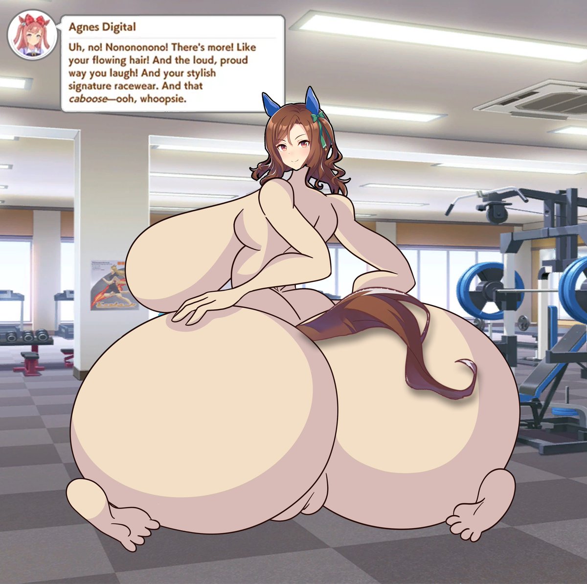 UndeadIts's tweet photo. Double post today! King Halo showing off her famous caboose in the gym! With tail and no tail. I don't really have a fun caption for this one, sorry.

Base img: @/Choklit11 https://t.co/6SFclMIvx2