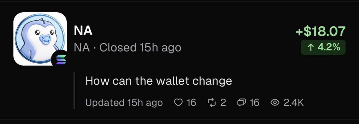 PythonLead's tweet photo. Pumpfun is becoming a joke. @a1lon9 

Man, I don’t even want to talk about the $Kimchi situation. It’s all over the place already. But there’s another issue I personally experienced, and this shit needs to be addressed.

Yesterday, solana:EseixJpngT2z1prgmpd8kUz71kACKiRjkbQHxWELpump  ran to $140K before reversing.

EseixJpngT2z1prgmpd8kUz71kACKiRjkbQHxWELpump

The @pumpfun UI showed it as created by the same dev behind $PENGU, associated with @pudgypenguins.

Naturally, people noticed. The lore started building, and traders saw that connection.

I was up 50–60 $Sol holding close to 6% across two wallets.

Today, the creator wallet displayed on the UI has changed.

So what exactly happened here?

If you’re using a big-name dev’s reputation to build conviction around a coin, that connection matters. People ape in, build the lore, make content, and shill the narrative.

Then the creator label changes, and everyone’s left guessing.

I’m not saying a wallet change proves anything by itself. I’m asking why this information changes and where the transparency is.

@pumpfun makes millions every day, yet traders are still left questioning what they’re actually buying into.

My advice: be extremely cautious with coins marketed around high-profile devs, previous big winners, or old wallets with impressive lore. Verify everything independently. A familiar name or wallet isn’t proof of legitimacy, and sometimes the narrative itself can be the bait.

Crypto is a casino. Getting rekt is part of the game. But we shouldn’t have to gamble on whether the information we’re shown is even reliable.

Fix the transparency before people lose faith in the entire platform.

Never again. All Proofs below.